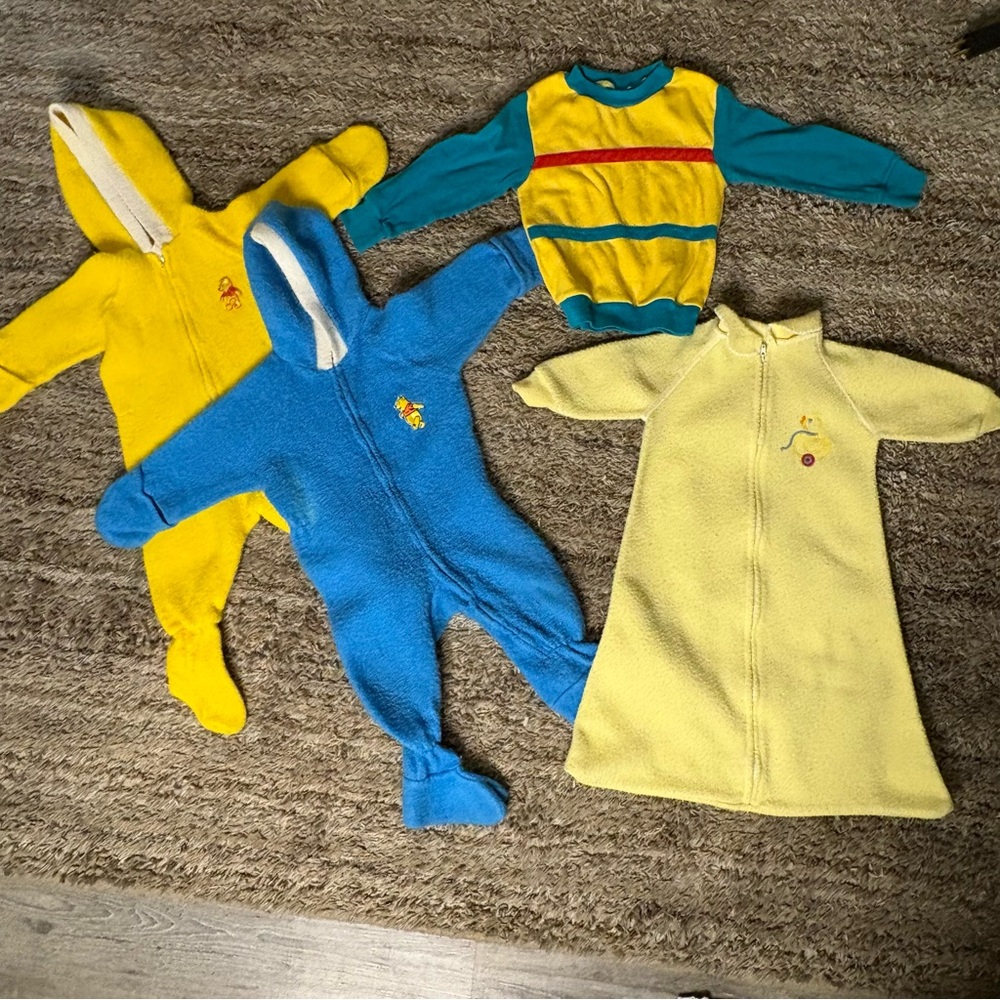Vintage Sears Kids One Piece Footies in Yellow and Blue